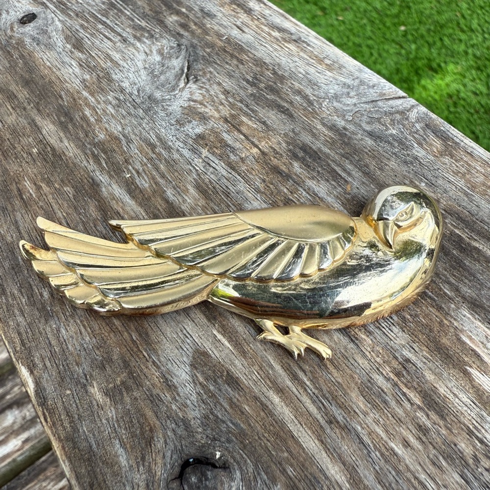 Vintage Craft Coro Signed Large Bird Gold‎ Tone Brooch